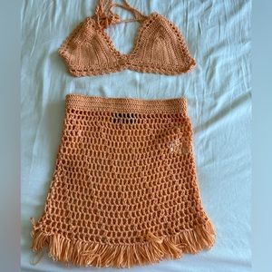 White fox two piece crochet set